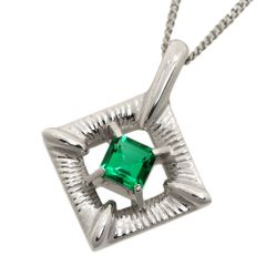 【本物保証】 新品同様 クレサンベール CRESCENT VERT KYOCERA 再結晶 エメラルド ネックレス K18WG Pt850 スクエア 四角形 オシャレ