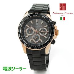 【GW中のご注文は5/7からのご対応になります。】サルバトーレマーラ メンズ 腕時計 ブラック ソーラー電波 SALVATORE MARRA sm24108-pgbk 48.0 ブラック スタンダード ベーシック  スタイリッシュ ファッション ウオッチ