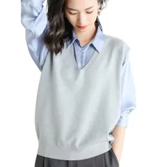 ☆ ライトグレー ☆ ワンサイズ（L） ☆ ニット ベスト Vネック 春秋冬 ysvest5258 レディース ニット ベスト 重ね着 レイヤード プルオーバー 普段着 Vネック 伸縮性 無地 トップス シンプル カジュアル 春 秋 冬 メンズ