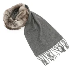 【中古】ユナイテッドアローズ UNITED ARROWS ウールカシミヤ ラビット マフラー グレーxブラウン【レディース】