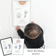 【Half Birthday】太陽 虹 月 選べる3種類のハーフバースデーポスター 手形足形 足形アート
