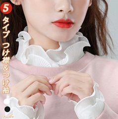 【つけ襟＆つけ袖 2点セット】つけ襟＆つけ袖 レディース 2点セット 5タイプから選べる レース襟レース袖 レイヤード つけ襟 つけえり つけ袖 おしゃれ レイヤードトップス 重ね着風 襟 ホワイト ブラック【送料無料】 バーゲン g2211901