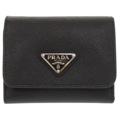 新品同様 プラダ サフィアーノトライアングル 1MH043 レザー ブラック 三つ折り財布 黒 0283 PRADA