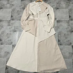 【未使用品】earth music ＆ ecology　アシンメトリー シャツワンピース　Мサイズ　マキシ丈　バンドカラー　カラーレス　Aライン　ロング