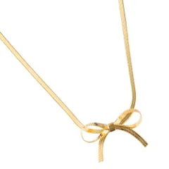 【ゴールド×ワンサイズ】[Cream dot. クリームドット公式]ネックレス レディース ステンレス 金属アレルギー つけっぱなし サージカルステンレス ショート 平スネークチェーン リボン チェーン チョーカー 大人 シンプル