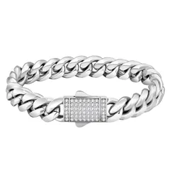 KRKC&CO 喜平ブレスレット メンズブレス 12mm ステンレス マイアミ キューバンチェーン 18金メッキ キヘイ 男性 腕輪 ジルコニア 金属アレルギー対応 ラッパー ダンサー B系 ヒップホップ アクセサリー