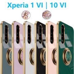 Xperia 1VI 10VI ケース メッキ加工 リング付き 回転可能 一体型 ワン テンマークシックス  保護ケース SO52E 軽量 スタンド機能 SO51E TPUスマホカバー