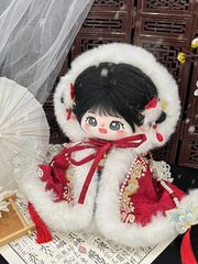 20cm 着せ替え ぬいぐるみ服 刺繍 フード付きケープ コスプレ 赤 推し活 推しぬい 綿人形 棉花娃娃 ちびぬい服 ちびぐるみ コットンドール cotton doll-A4415