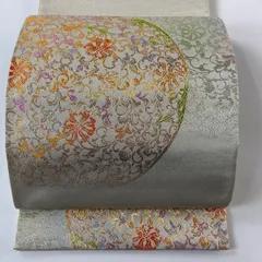 【値下げ】龍村美術織物　袋帯　龍村晋　ヤギ　草花　金糸　箔　灰色　全通　正絹 obi1804007-1.jpg