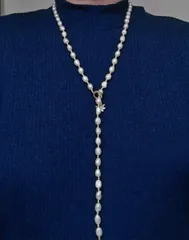 淡水パール真珠・キラキラ花飾り・ロングネックレス  パーティー結婚式卒業式入学式