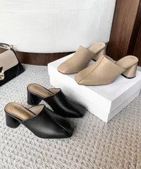 ミュールパンプス 太ヒール靴スクエアトゥ