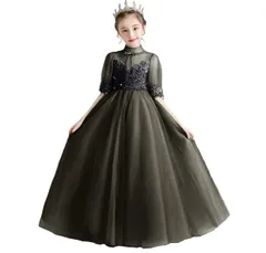 160_1長/ブラック [VIISEN] 子供ドレス キッズ 女の子 お姫様ドレス 半袖 ピアノ発表会 ドレス 結婚式 ロングドレス チュール 上品 パーティー 演奏会 ガールズフォーマル ジュニアドレス 100-170cm(1長/ブラック 160)