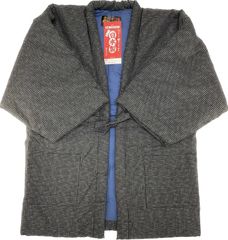 久留米手作り袢纏 ぬくぬく綿入り はんてん 紳士用 フリーサイズ 表裏生地共綿100% 軽くて暖か 文人柄 男絣調 新品未使用品 日本製 全国送料無料