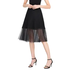 【数量限定】冬 秋 夏 春 社交ダンス エレガント スカートミディアム丈 aライン 膝丈 ハイウエスト 花柄 刺繍 女性 すかーと シースル チュール ひざ丈 フレア レース レディース スカート V0ZZA