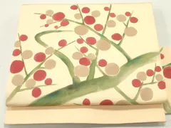 平和屋着物●塩瀬　九寸名古屋帯　手描き　枝花文　雄黄色　正絹　逸品　DAAY0166ob