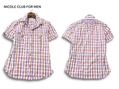 NICOLE CLUB FOR MEN ニコルクラブ フォーメン バック刺繍★ 半袖 ウエスタン チェック シャツ Sz.46 メンズ