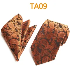 ネクタイ　ポケットチーフ　2点セット　結婚式　パーティー　イベント　卒業式　入学式　入社式　ダンスパーティー　バーテンダー　スーツ　ワイシャツ　格安　小物　ペイズリー柄　オレンジ　ゴールド　ブラック　メンズネクタイ