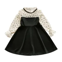 ☆ ブラック ☆ 120cm ☆ キッズワンピース nakop188 キッズ ワンピース 長袖 子供服 フォーマル 女の子 キッズワンピ 夏 春 子供 子ども 黒 ブラック ハート 水玉 ドット 結婚式 パーティ 発表会 演奏会 入園式 卒園式 入学式 卒業式