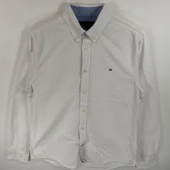 古着 トミーヒルフィガー TOMMY HILFIGER 長袖シャツ ボタンダウンシャツ ワンポイント 刺繍 ロゴ S  ホワイト 無地 メンズ