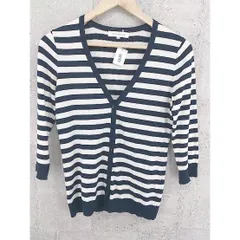 ◇ M-PREMIER エムプルミエ ボーダー コットン 長袖 ニット カーディガン 36 ネイビー ホワイト レディース 【中古】 【1002798959569】