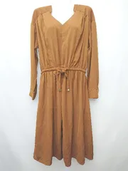 ◇ ViS ビス Vネック ウエストゴム 長袖 膝下丈 ワンピース サイズF ブラウン レディース P  【1406240038459】