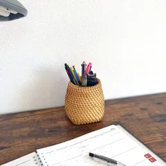 小物入れ ペンスタンド ラタンペン入れ スタンドケース 収納 ペン立て 箸たて バスケット かご リビング収納 ハンドメイド カゴ ナチュラル キッチン アジアン雑貨 (RTA-785)