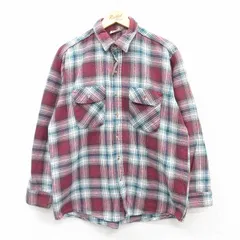 XL/古着 ファイブブラザー 長袖 ブランド ヘビー フランネル シャツ メンズ 90s コットン エンジ他 チェック 25aug18 中古 トップス
