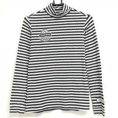 【美品】パーリーゲイツ 長袖ハイネックシャツ 白×ダークネイビー ギザギザ柄 コットン混  レディース 1(M) ゴルフウェア PEARLY GATES