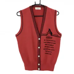 【美品】アダバット ニットベスト レッド×黒 前ボタン コットン混 レディース I(M) ゴルフウェア adabat