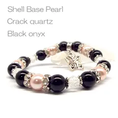 天然石 パワーストーン ブレスレット オニキス ピンクシェルパール バタフライ