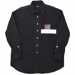 ラフシモンズ RAF SIMONS CARRY OVER DENIM SHIRT オーバーデニムシャツ ブラックデニム 長袖 レザーワッペン イタリア製 ブラック M 0331のサムネイル