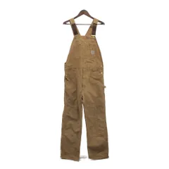 90年代 USA製 Carhartt カーハート ダック ワーク オーバーオール ボトムス ダブルニー ワーク ベージュ (メンズ 38/34) 中古 古着 P8061