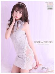 Robe de fleurs ラメリボン×レースグレンチェックキャバドレス Blue