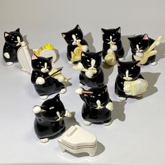 黒猫楽団 9体 セブンコーポレーション 猫のオーケストラ 陶器 置き物 