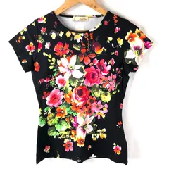 ZADRA カットソー 半袖 花柄 イタリア製 黒 Sサイズ 2025033100402
