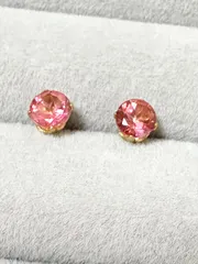 小ぶり　K18メッキ　宝石質ピンクトパーズAAA  ピアス　サージカルステンレス　天然石　つけっぱなし　5mm