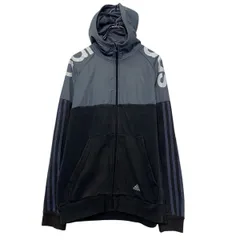 adidas ロゴ スウェット パーカー アディダス L 程 グレー ブラック フルジップ ラグラン ナイロン 切替 古着卸 アメリカ仕入 a610-7461