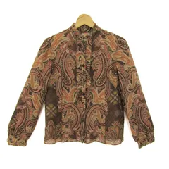レリアン ブラウス シャツ トップス 長袖 ペイズリー柄 シルク 日本製 レディース 11サイズ ブラウン Leilian 【中古】