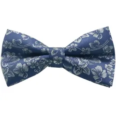 ブルー シルバー フラワー 小花柄 蝶ネクタイ ボウタイ 簡易装着タイプ