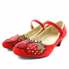 フランシュリッペ franche lippee パンプス ストラップ アーモンドトゥ ヒール フルーツ刺繍 ベロア S 23.0cm 赤 レッド /AN23 ■OFのサムネイル