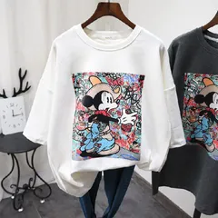 Tシャツ レディース ディズニー ミッキーマウス ミッキー柄 半袖 トップス ゆるTシャツ 丸首 ロング丈 大きいサイズ カジュアル 夏物#cupload251429