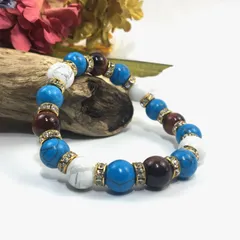 レッドタイガーアイ×ハウライト×ターコイズ パワーストーンブレス 10mm（ゴールド）メンズ・レディース 男性・女性 数珠ブレス 開運   [c] 