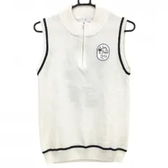 【美品】ジュンアンドロペ ニットベスト 白×ネイビー ハーフジップ 後ろビッグロゴ  レディース L ゴルフウェア JUN＆ROPE