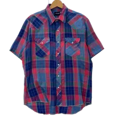 70's~80's Wrangler 70～80年代 ラングラー ウエスタンシャツ チェック柄 半袖シャツ スナップボタン ホンジュラス製 Ｌサイズ ブルー レッド