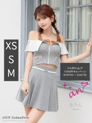 ブラック [AOC-3691]AOC3691【an/アン】チェック/ ジッパー/ チェーン/ キャミ/ ストラップ/ オフショルダー/ プリーツ/ フレア/ セットアップ/ ミニドレス/ キャバドレス / ワンピース/ ドレス