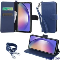 wisers Galaxy A54 5G SC-53D SCG21 対応 手帳型 スマホケース ダークブルー 牛革PUレザー カードホルダー/スタンド機能付 ストラップ 2種付き ハンドストラップ/ネックストラップ 1387