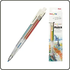 ぺんてる 色鉛筆 Art Multi8 アートマルチ8 ホルダータイプ 色芯8色 XPH804 1本で8色 多色シャープペン 多機能 イラスト 絵画 スケッチ 描画 クリアボディ 透明  カスタマイズ カスタム