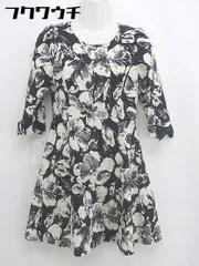 ◇ UNIVERVAL MUSE ユニバーバル ミューズ 花柄 七分袖 ミニ ワンピース ブラック アイボリー グレー レディース  【1106110008543】