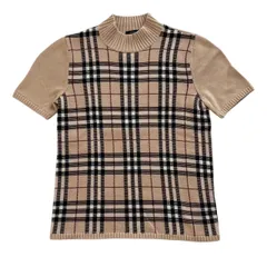 BURBERRY バーバリー 半袖ニットシャツ 茶 黒 チェック レディース サイズ2 Mサイズ