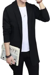 Gosfang(ゴスファング) カーディガン メンズ ジャケット 長袖 ロングカーディガン 上着 前開き 大人 シンプル(ブラック,  M)